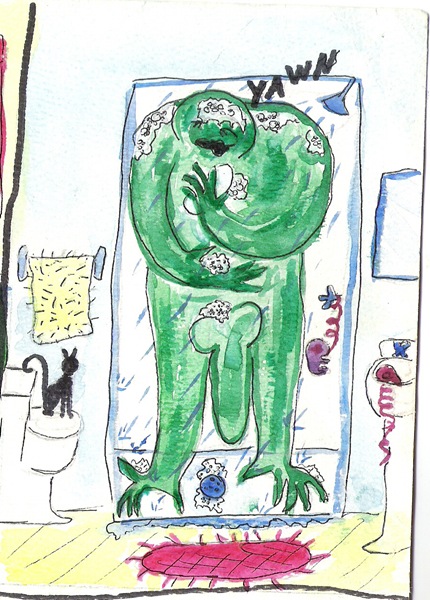 It take shower. 